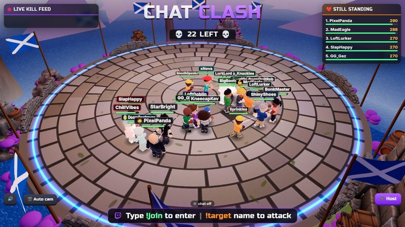Chat Clash, Highland Cliff arena, mid-fight